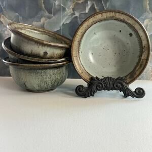 Studio Art Pottery Bowls 6.5" Rustic Speckled Set of 4 Signed
